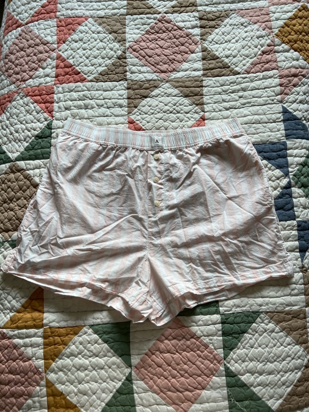 Anthropologie Light Pink Striped Button-Front High-Waist Shorts
